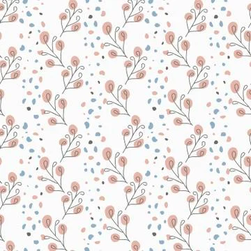Botanical hand drawn seamless background with twigs and buds . Decorative tex Stock Illustration