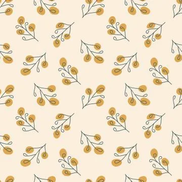 Botanical hand drawn seamless background with twigs and buds Stock Illustration