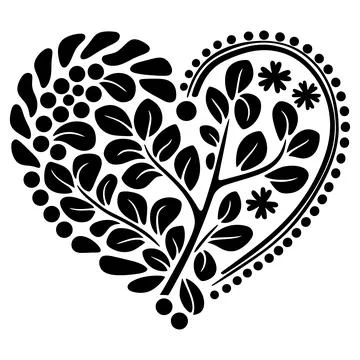 Botanical Heart Vector | Elegant Floral Love Ornament with Leaves and Flowers Stock Illustration