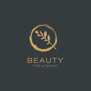 Botanical Leaf Circle Brush Vector Logo Stock Illustration