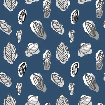Botanical leaf pattern on a blue background. Botanical illustration of leaves. Illustrazione stock