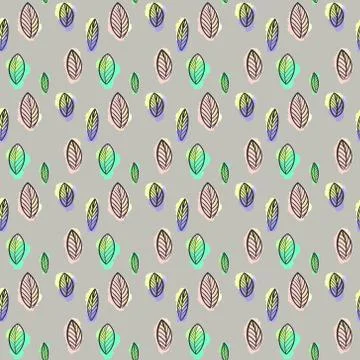 Botanical leaf pattern on a grey background. Botanical illustration of leaves. Stock Illustration