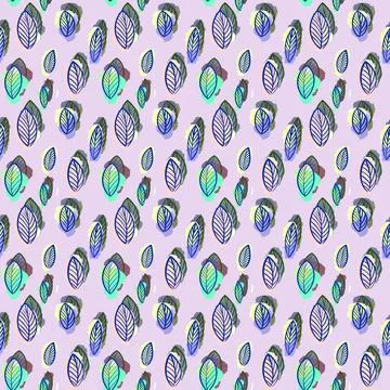 Botanical leaf pattern on a violet background.Botanical illustration of leaves Illustrazione stock