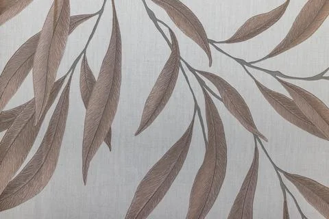 Botanical leaf pattern on woven tapestry fabric background Stock Photos