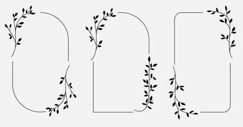 Botanical line art border frame collection.Wedding frame border vector illu.. Stock Illustration