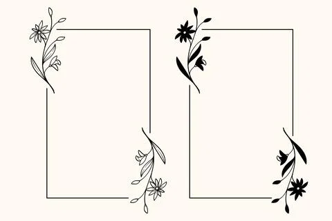 Botanical line art border frame collection. Wedding frame border. Stock Illustration