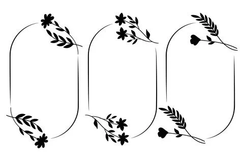 Botanical line art border frame collection.Wedding frame border vector illu.. Stock Illustration