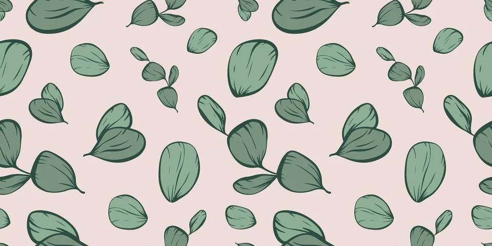 Botanical line seamless pattern of a eucalyptus leaves branch Stockillustratie