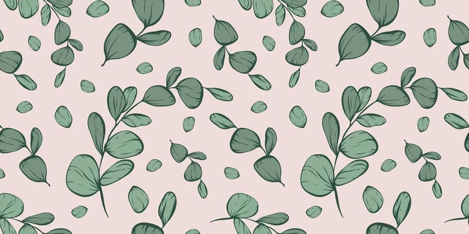 Botanical line seamless pattern of a eucalyptus leaves branch Stock Illustration