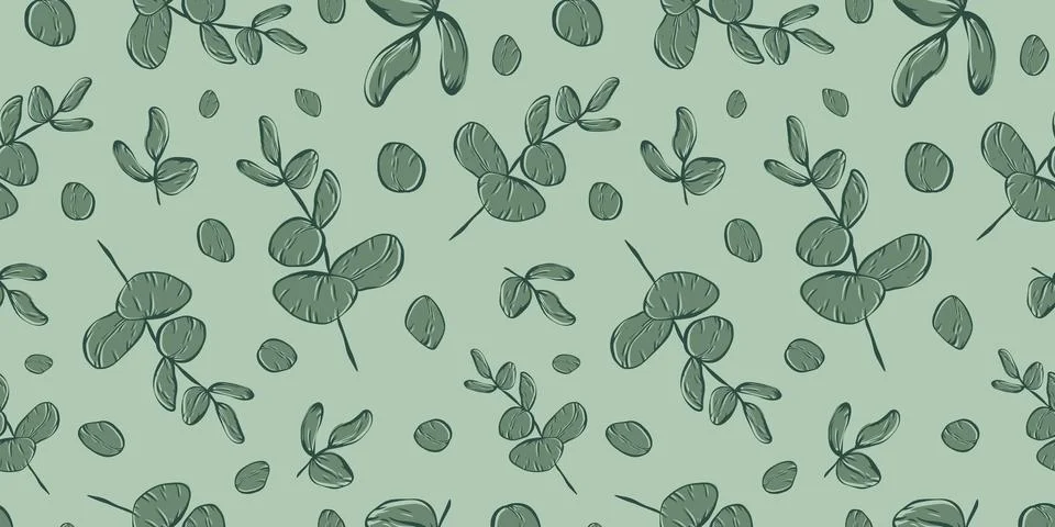 Botanical line seamless pattern of a eucalyptus leaves branch Stock Illustration