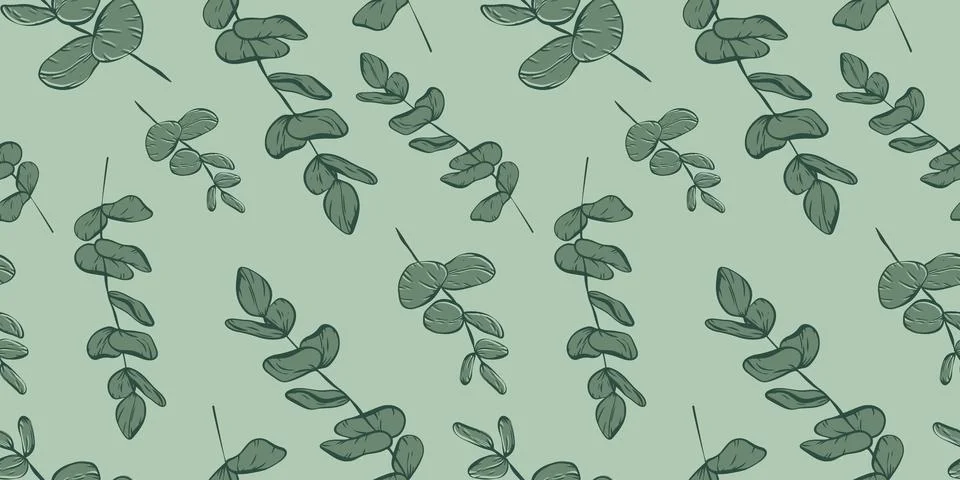 Botanical line seamless pattern of a eucalyptus leaves branch Stock Illustration