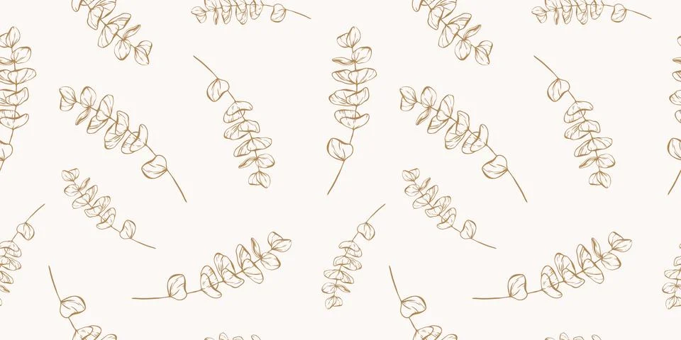 Botanical line seamless pattern of a eucalyptus leaves branch Иллюстрация