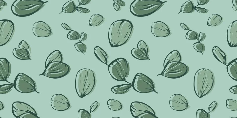 Botanical line seamless pattern of a eucalyptus leaves branch Stock Illustration