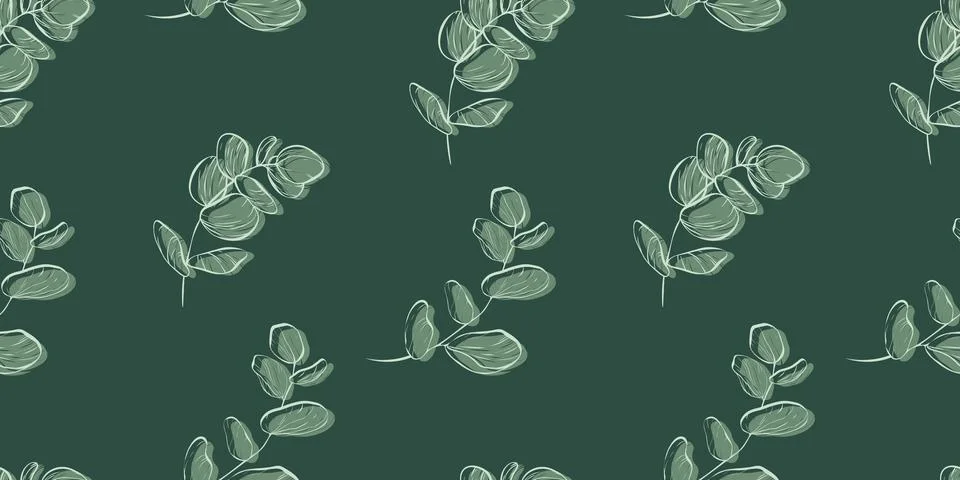 Botanical line seamless pattern of a eucalyptus leaves branch Stock Illustration