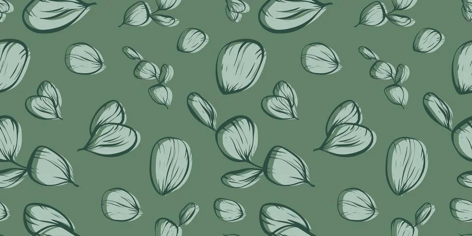 Botanical line seamless pattern of a eucalyptus leaves branch Stock Illustration