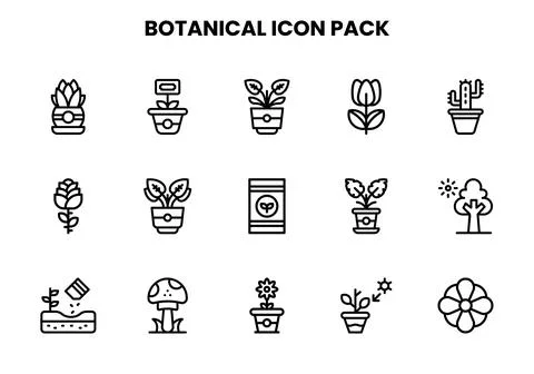 Botanical Line Vector Icons Pack Stock Illustration