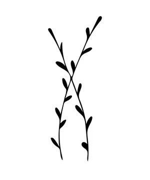 Botanical linear leaf set. Abstract minimalist leaves collection, creative he Stock Illustration