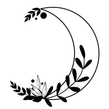 Botanical Moon vector illustration. Drawing of floral Luna with leaves. Hand Stock Illustration