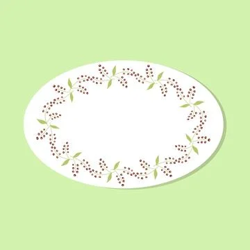 Botanical oval frame. Flat style beautiful flowers and leaves oval card. Vect Stock Illustration