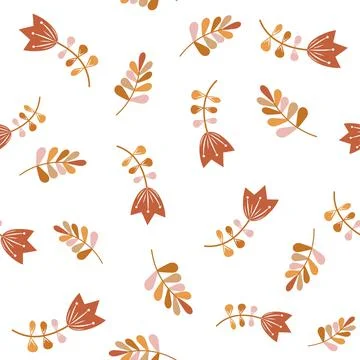 Botanical Pattern abstract flowers and leaves in boho style, color vector ill Stock Illustration