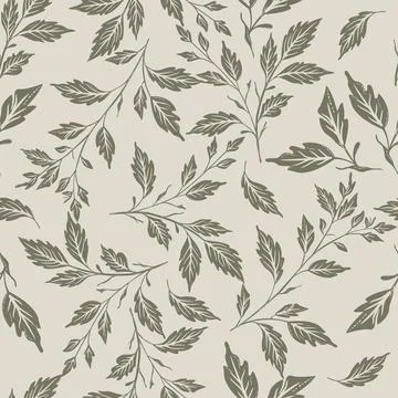 Botanical pattern featuring scattered hand-drawn stems, leafy sprigs Stock Illustration
