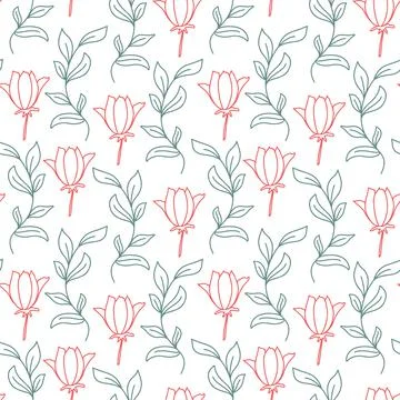 Botanical pattern with flowers and leaves, vector illustration. Stock Illustration