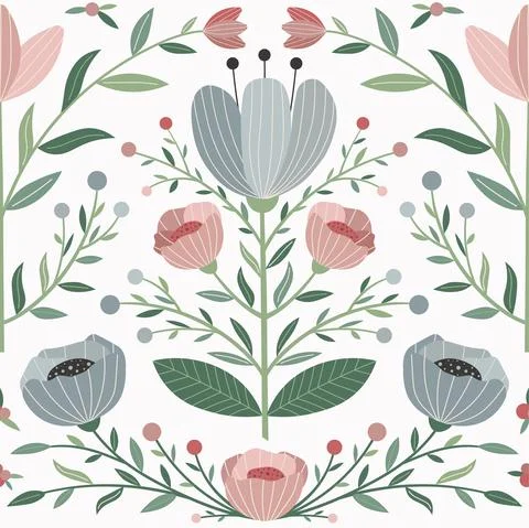 Botanical Pattern with Meadow Flowers and Plants Stock Illustration