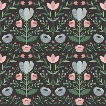 Botanical Pattern with Meadow Flowers and Plants Stock Illustration
