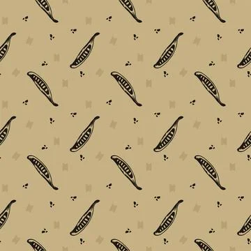 Botanical pattern with pod and chaotic spots in beige and black colors, seaml Stock Illustration