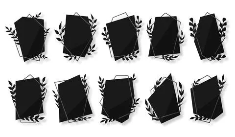 Botanical polygonal frame gothic black flat set Stock Illustration