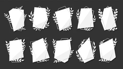 Botanical polygonal frame leaf white flat set Stock Illustration