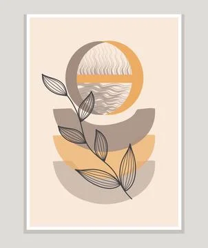 Botanical prints boho vector wall art trendy. Bohemian style with line art el Stock Illustration