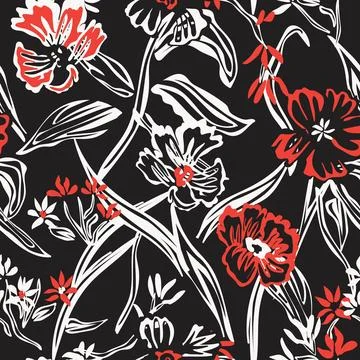 Botanical Red Floral seamless pattern design Stock Illustration