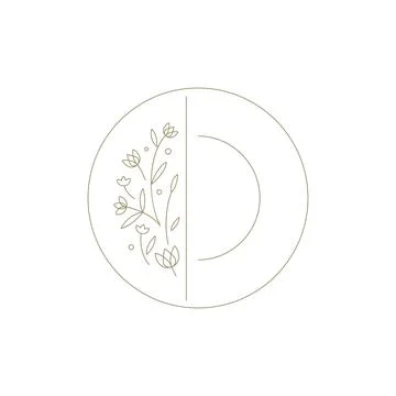 Botanical round frame half flower decorative design hand drawn line art eleme Stock Illustration