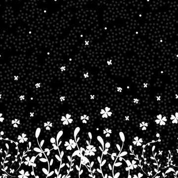 Botanical seamless borders, bezel with white flowers and leaves on a black Stock Illustration