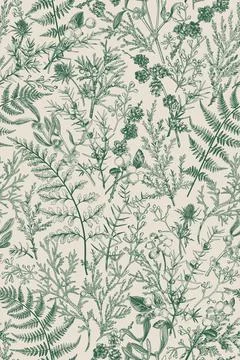 Botanical seamless hand-drawn pattern. Illustrazione stock