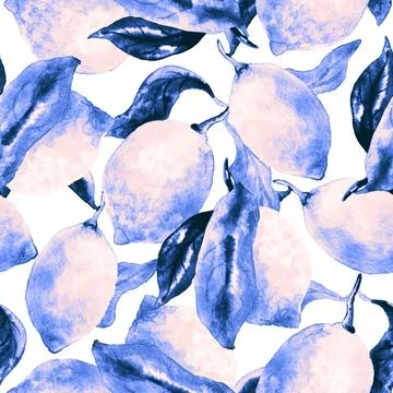 Botanical seamless pattern. Background with beautiful watercolor lemons. Natural Illustration