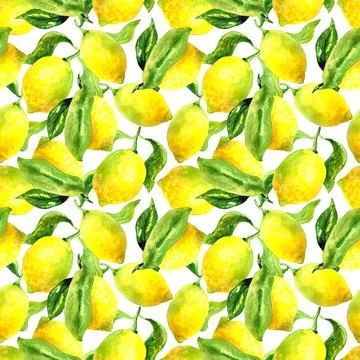 Botanical seamless pattern. Background with beautiful watercolor lemons. Natural Stock Illustration