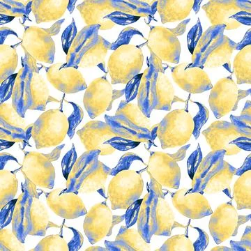 Botanical seamless pattern. Background with beautiful watercolor lemons. Natural Stock Illustration