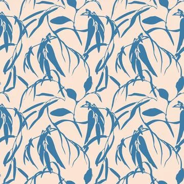 Botanical Seamless Pattern Bamboo Branches Motifs Stock Illustration