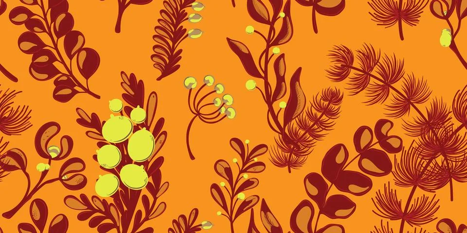 Botanical seamless pattern. Berries, branches with leaves, Christmas, winter  Stockillustratie