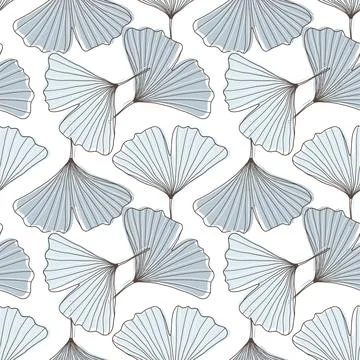 Botanical seamless pattern with blue ginkgo biloba leaves. Stock Illustration