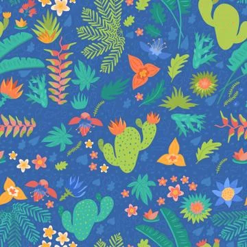 Botanical seamless pattern on blue Stock Illustration