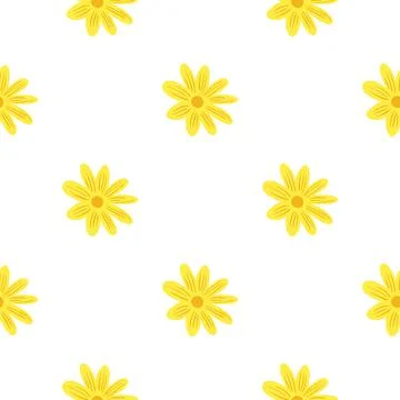 Botanical seamless pattern with bright yellow flowers daisy print. Isolated b Stock Illustration