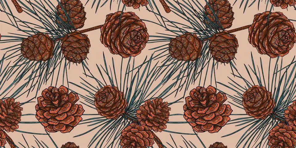 Botanical Seamless Pattern of Christmas Cedar Stock Illustration