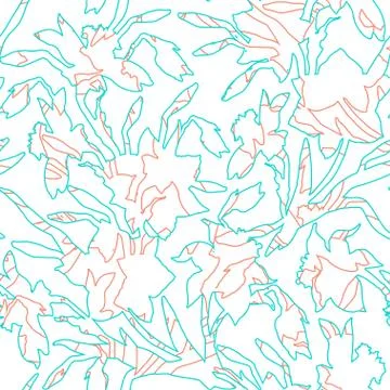 Botanical seamless pattern with contour hand drawn flowers daffodils Illustrazione stock
