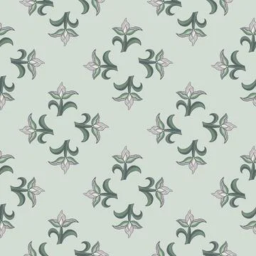 Botanical seamless pattern in geometric style with simple tulip flowers shape Illustrazione stock