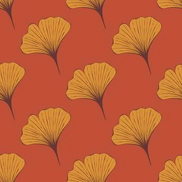Botanical seamless pattern with Ginkgo leaves on orange background Stock Illustration