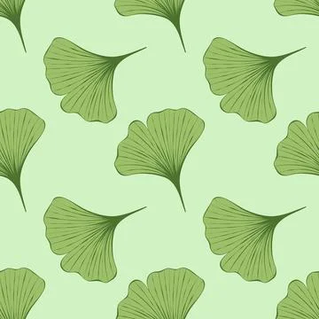 Botanical seamless pattern with green Ginkgo leaves. Stock Illustration