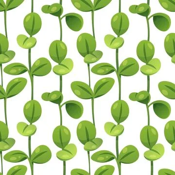 Botanical seamless pattern with green leaves and stems. Vertical plant motifs 스톡 일러스트